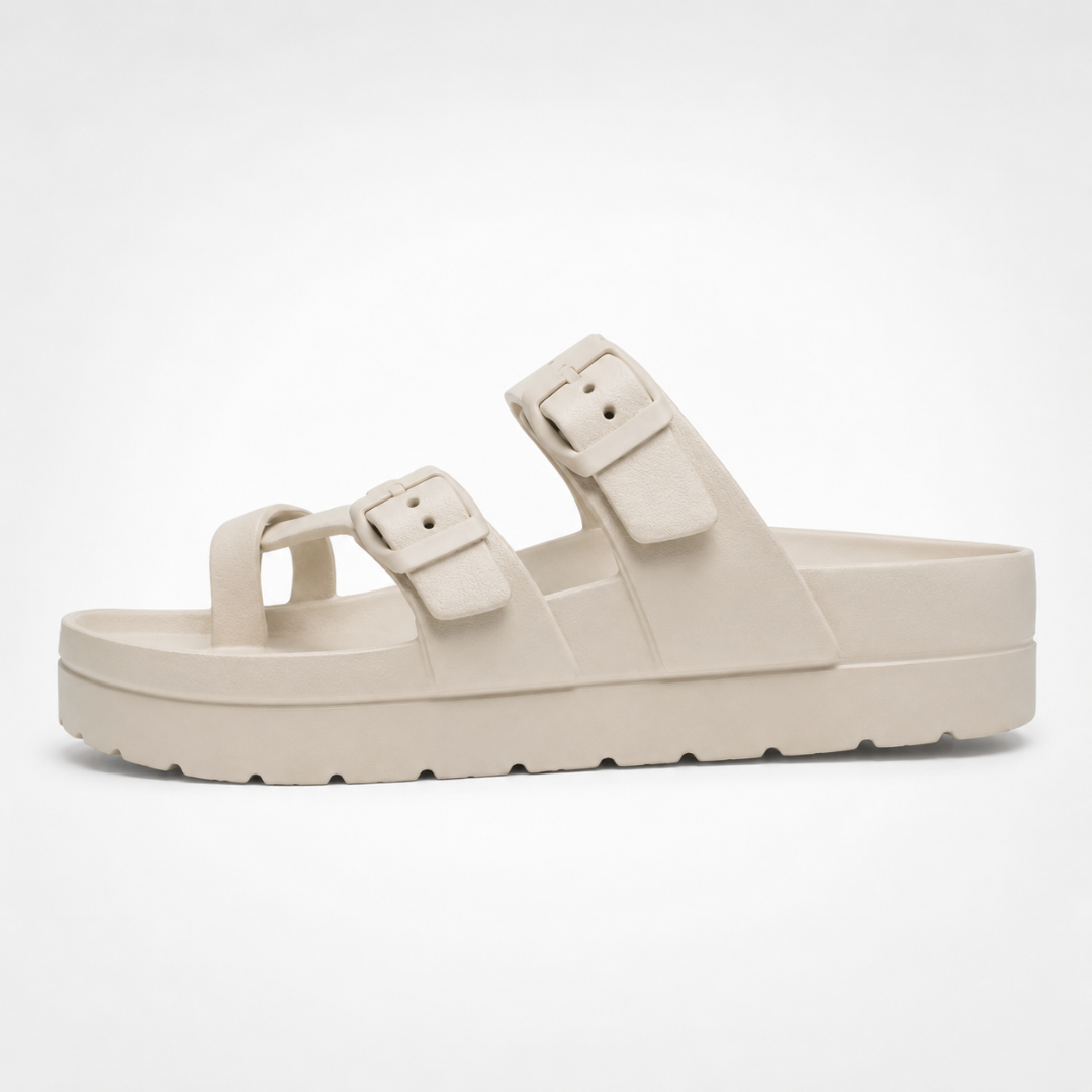 Sandales double bride à boucle - plateforme cannelée confort