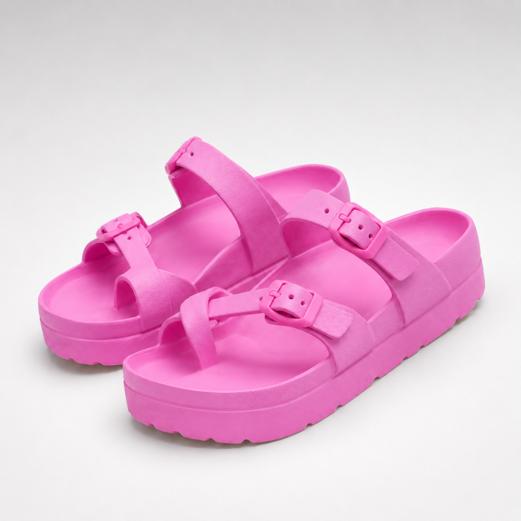 Sandales double bride à boucle - plateforme cannelée confort