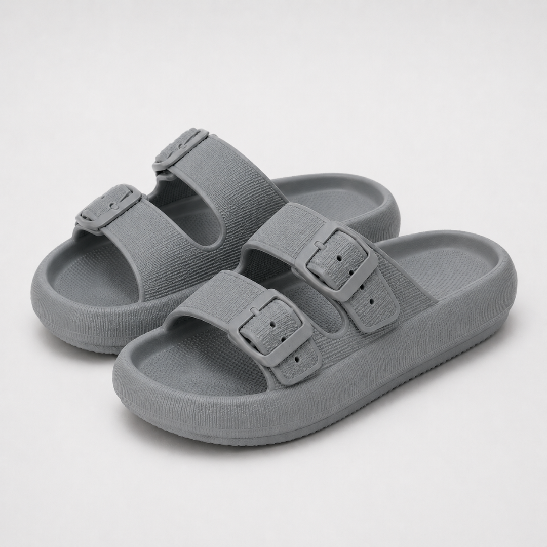 Sandales double bride à boucle - plateforme confort ajustable