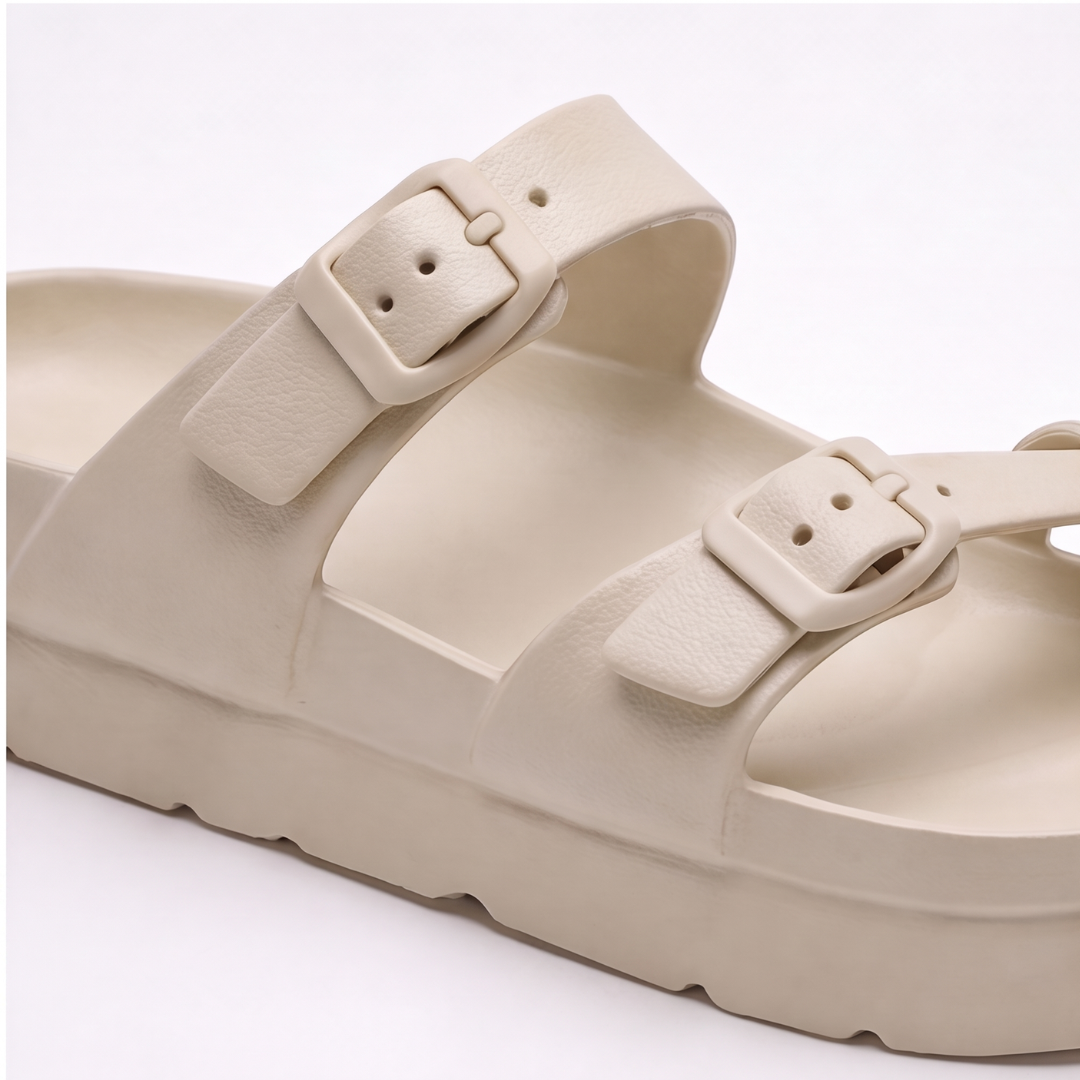 Sandales double bride à boucle - plateforme cannelée confort