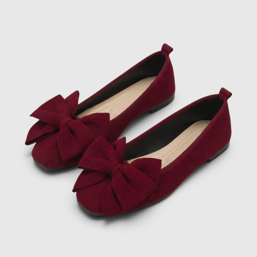 Ballerines Plates à Bout Carré & Grand Nœud Papillon en Suédine – Élégance, Douceur & Marche Femme