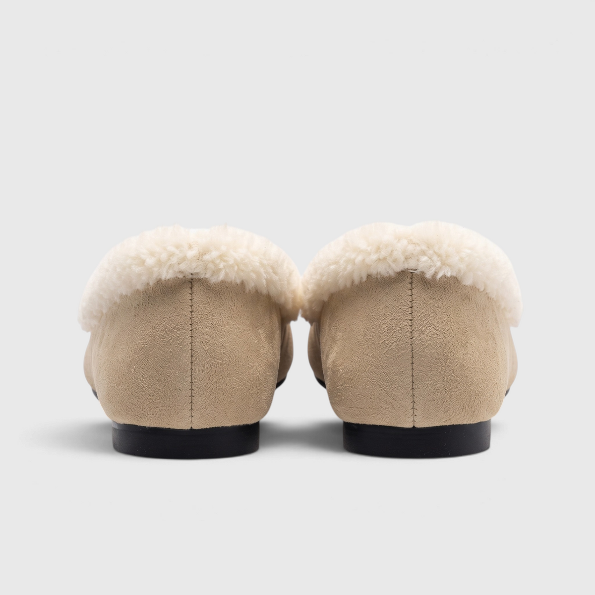 Ballerines plates femme fourrées à bout carré avec nœud – Chaussons d'hiver doux, chauds et confortables à semelle souple