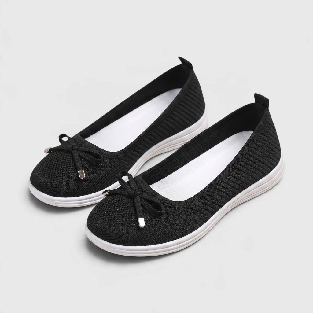 Ballerines sneakers slip-on en maille tricotée pour femme avec nœud élégant – Chaussures de marche ultra confortables, légères et respirantes