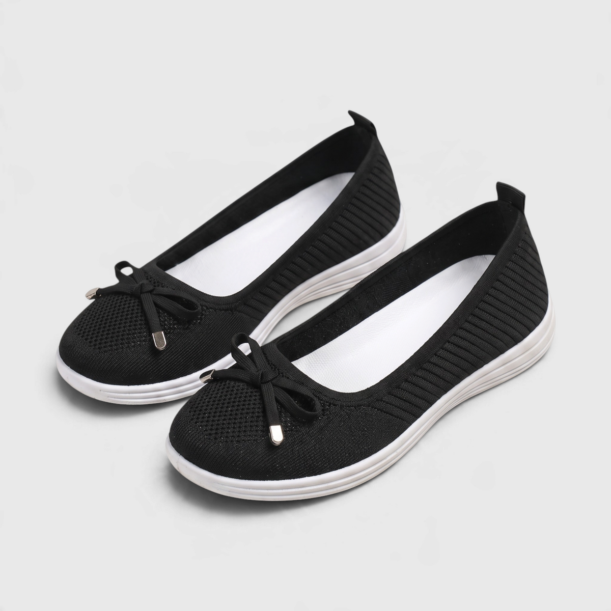 Ballerines sneakers slip-on en maille tricotée pour femme avec nœud élégant – Chaussures de marche ultra confortables, légères et respirantes