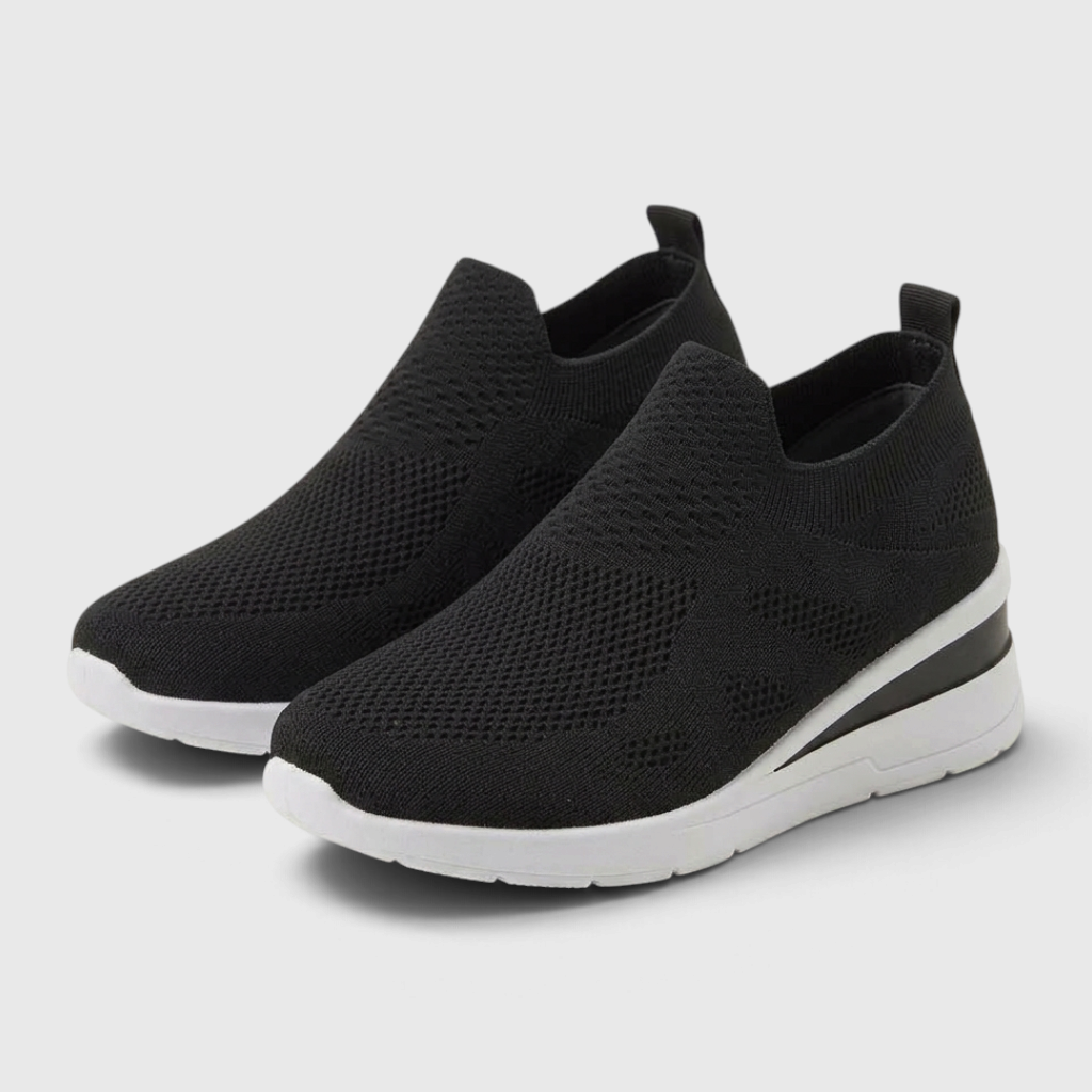 Baskets Compensées Slip-On en Maille Tricotée Respirante – Légèreté, Confort & Marche Femme