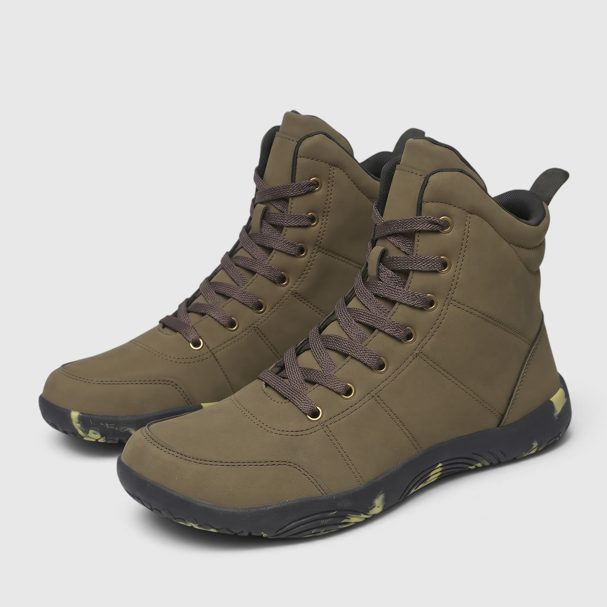 Bottines Montantes à Lacets Coupe Large en Cuir Microfibre – Confort Pieds Larges, Marche & Randonnée Femme