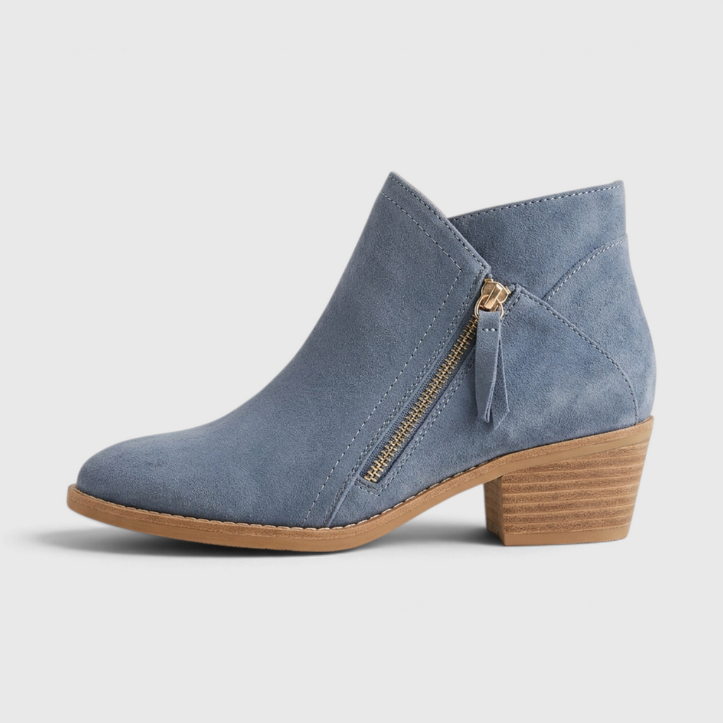 Bottines Western en Suédine à Zip Latéral & Petit Talon Bloc (4 cm) – Bout Amande Confort Femme