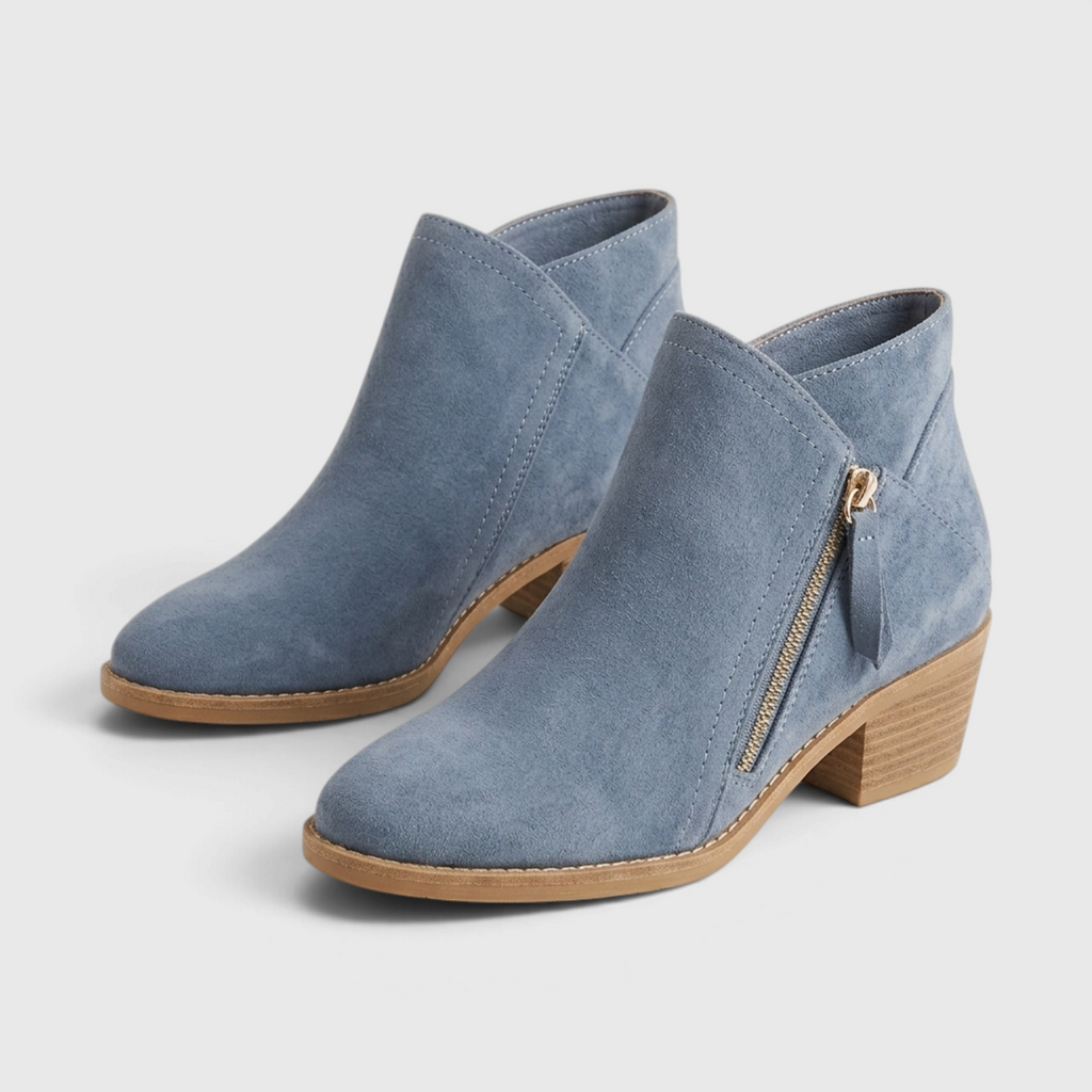 Bottines Western en Suédine à Zip Latéral & Petit Talon Bloc (4 cm) – Bout Amande Confort Femme