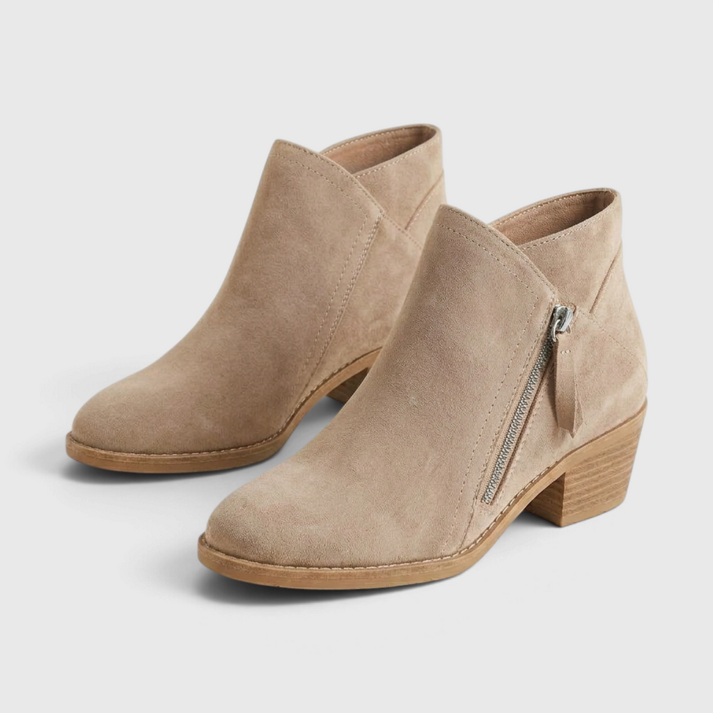 Bottines Western en Suédine à Zip Latéral & Petit Talon Bloc (4 cm) – Bout Amande Confort Femme