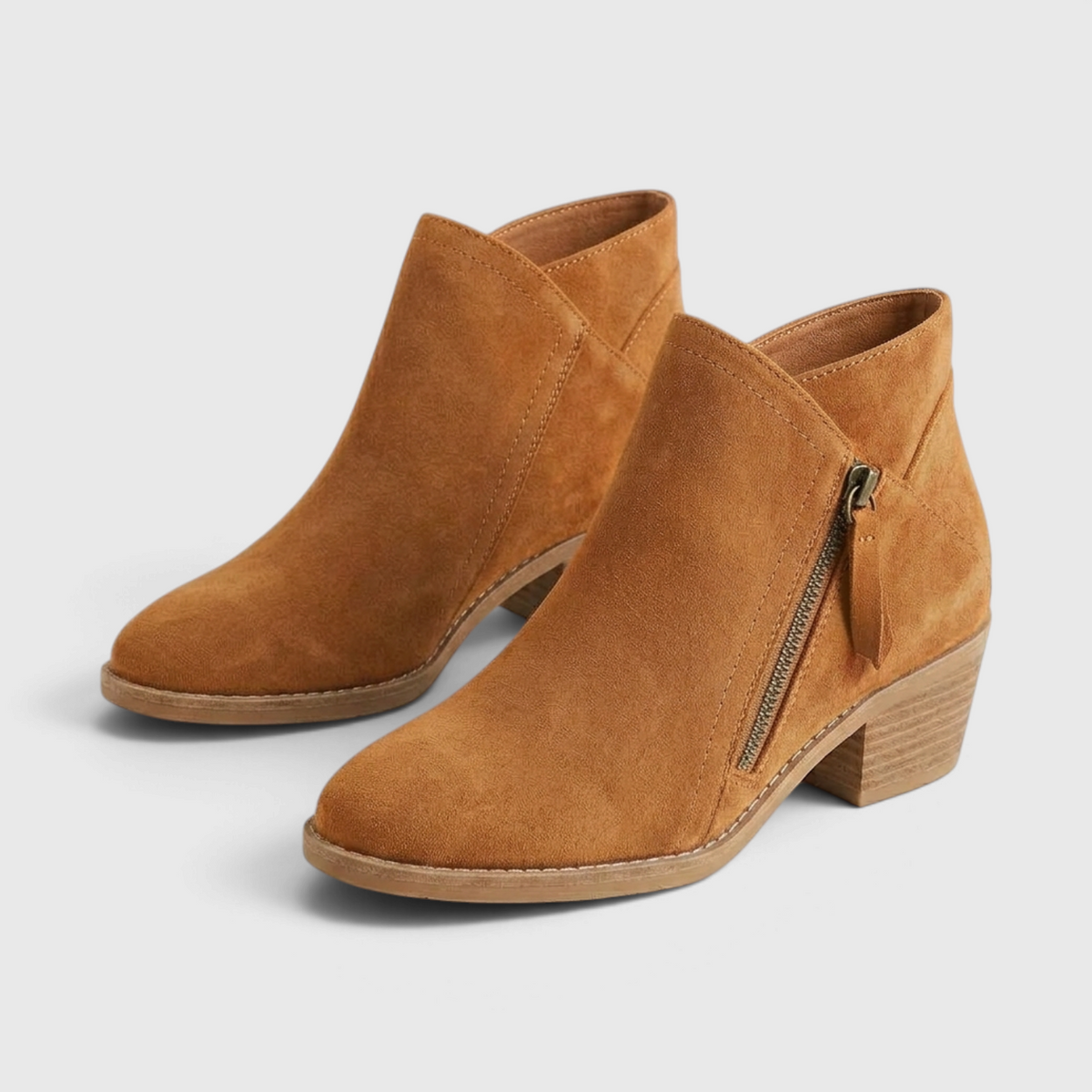 Bottines Western en Suédine à Zip Latéral & Petit Talon Bloc (4 cm) – Bout Amande Confort Femme