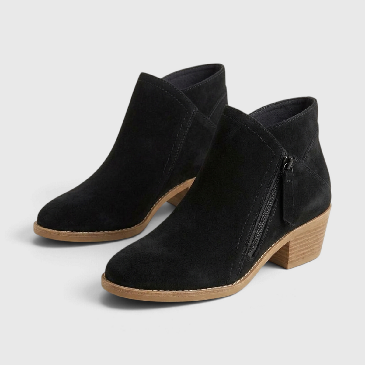 Bottines Western en Suédine à Zip Latéral & Petit Talon Bloc (4 cm) – Bout Amande Confort Femme