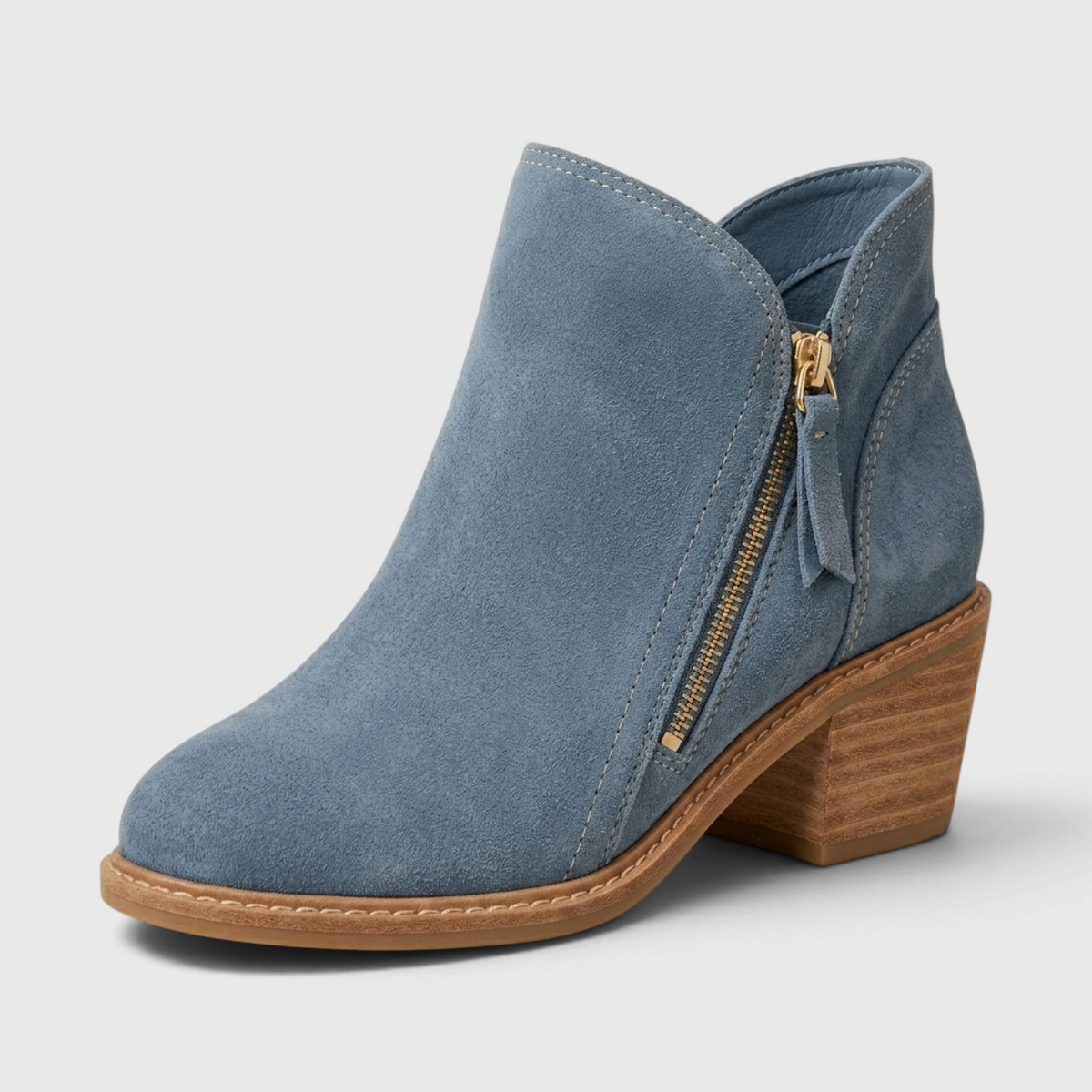 Bottines Western en Suédine à Zip Latéral & Petit Talon Bloc (4 cm) – Bout Amande Confort Femme