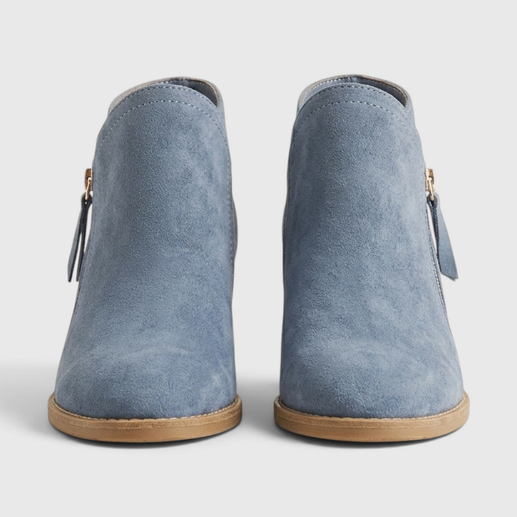 Bottines Western en Suédine à Zip Latéral & Petit Talon Bloc (4 cm) – Bout Amande Confort Femme