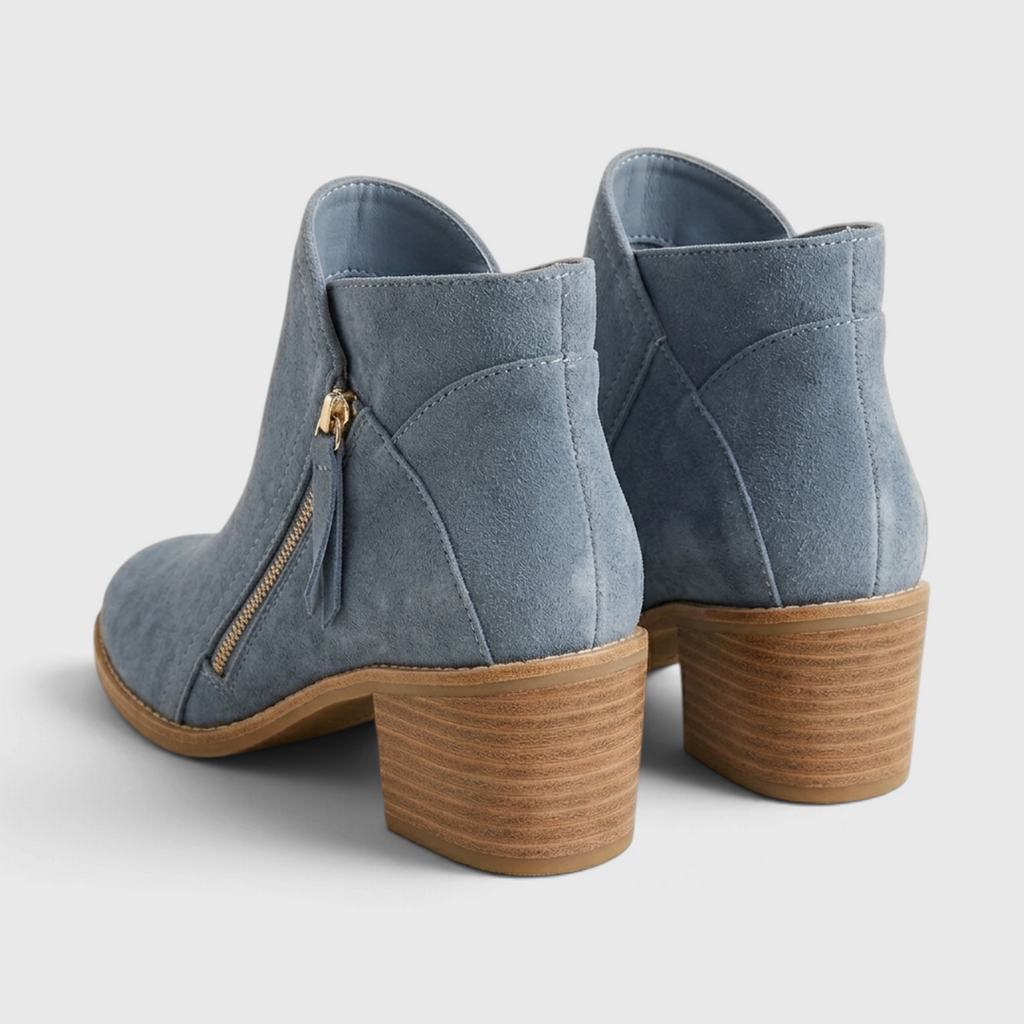 Bottines Western en Suédine à Zip Latéral & Petit Talon Bloc (4 cm) – Bout Amande Confort Femme