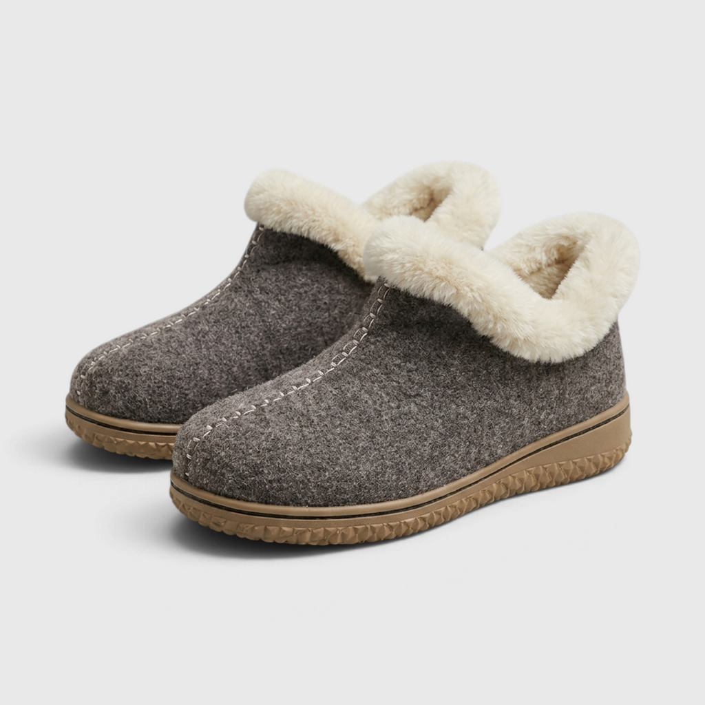 Bottines d'Hiver Fourrées en Feutre de Laine pour Femme – Chaussons Chauds Intérieur & Extérieur