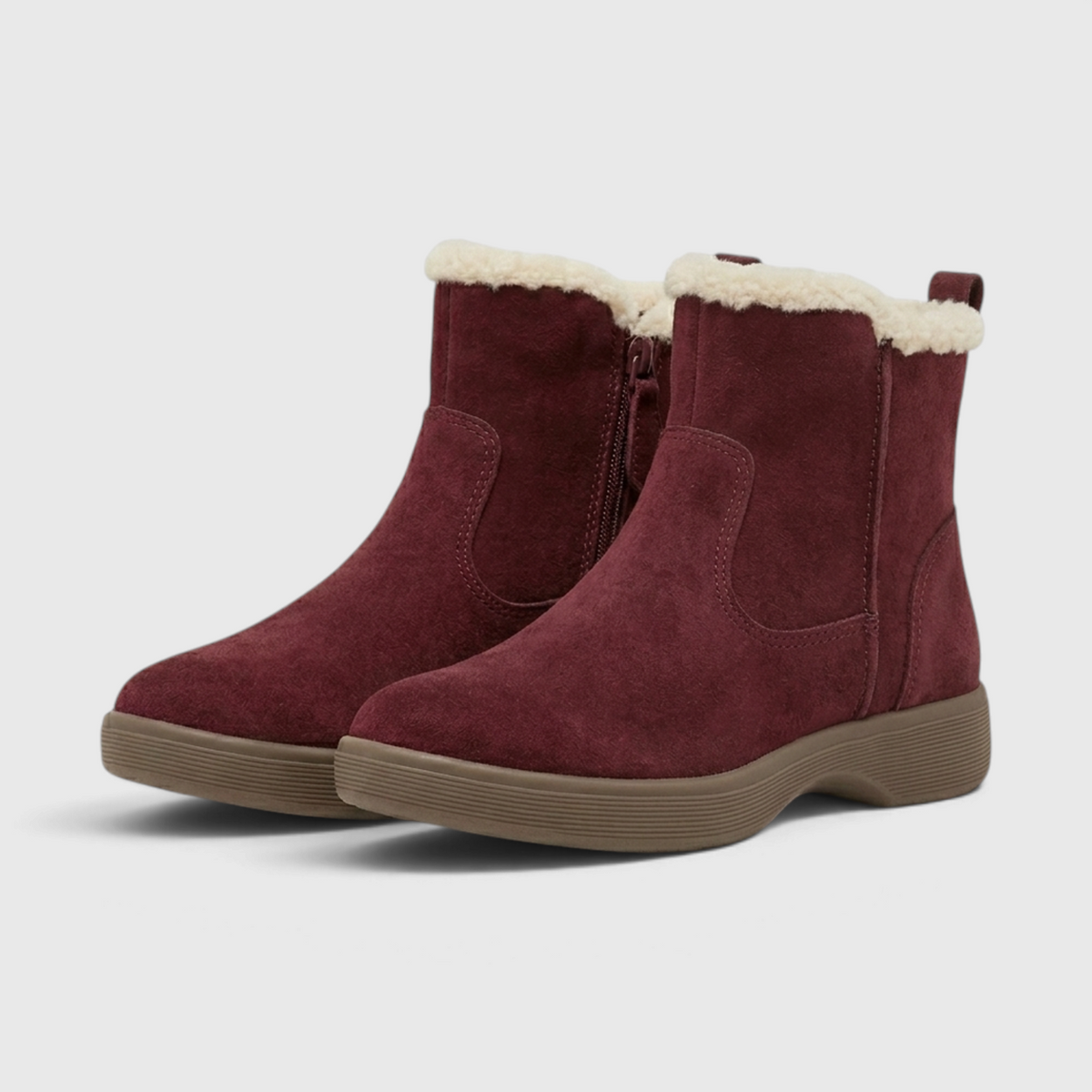 Bottines d'Hiver Fourrées en Cuir Suédé à Bordure Peluche & Zip Latéral – Chaleur & Confort Femme