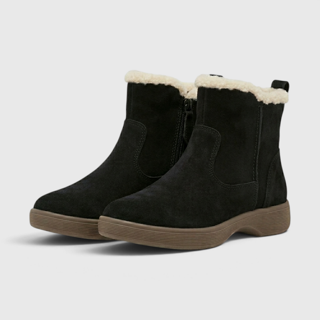 Bottines d'Hiver Fourrées en Cuir Suédé à Bordure Peluche & Zip Latéral – Chaleur & Confort Femme