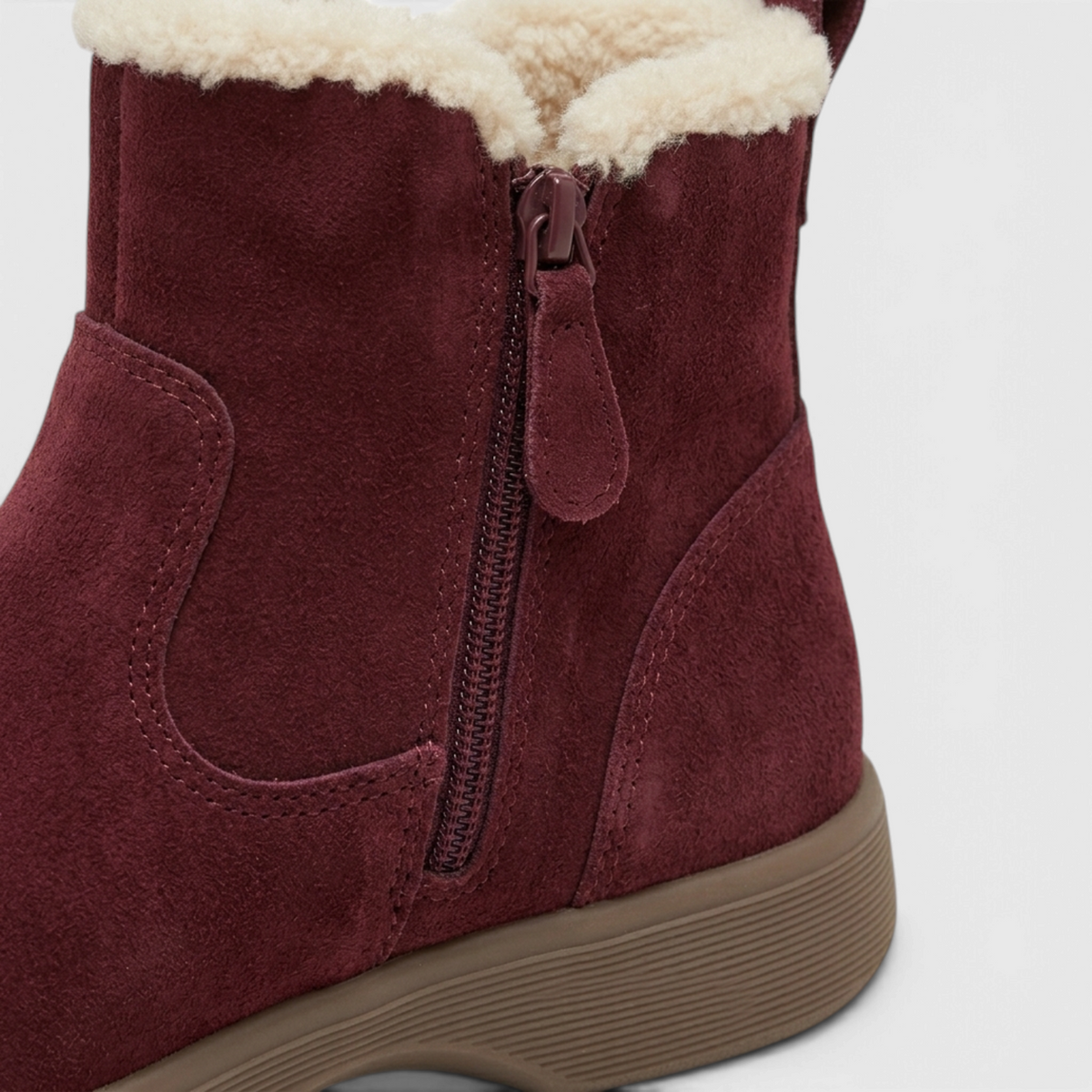 Bottines d'Hiver Fourrées en Cuir Suédé à Bordure Peluche & Zip Latéral – Chaleur & Confort Femme