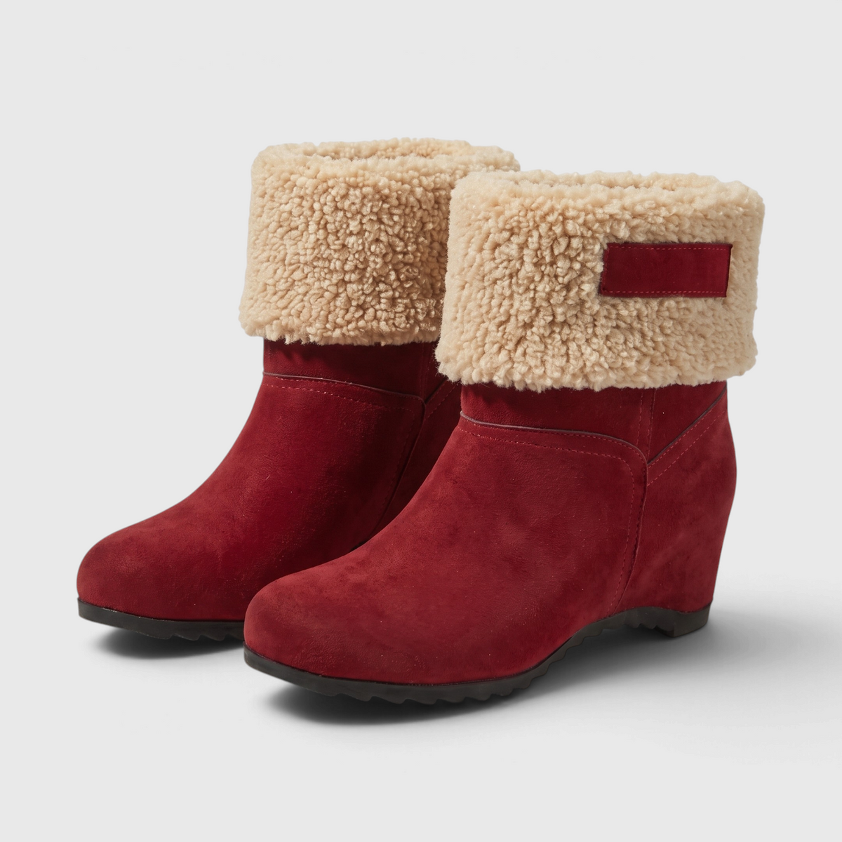 Bottines d'Hiver en Suédine à Revers Fourrure Sherpa & Talon Compensé – Chaleur & Confort Femme