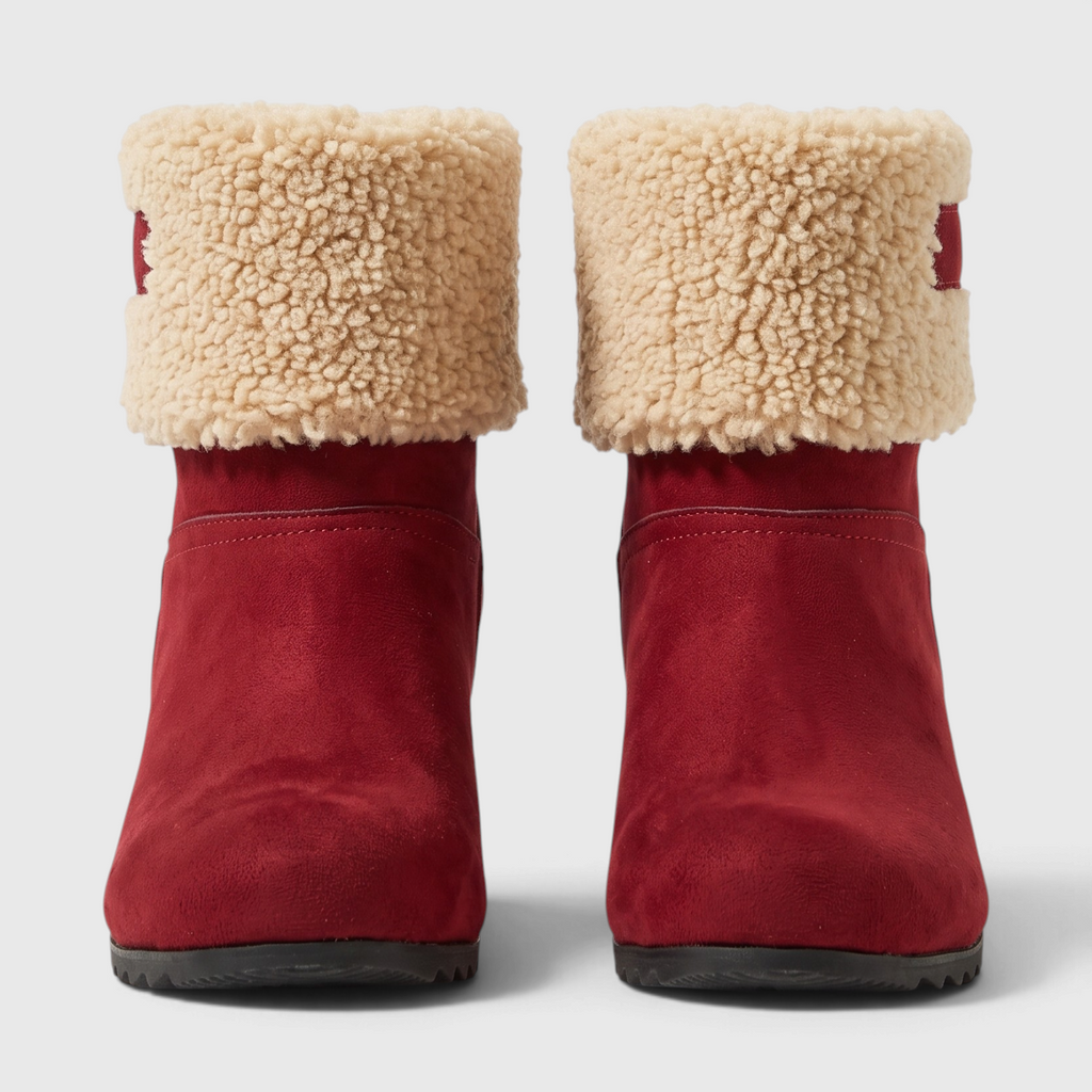 Bottines d'Hiver en Suédine à Revers Fourrure Sherpa & Talon Compensé – Chaleur & Confort Femme