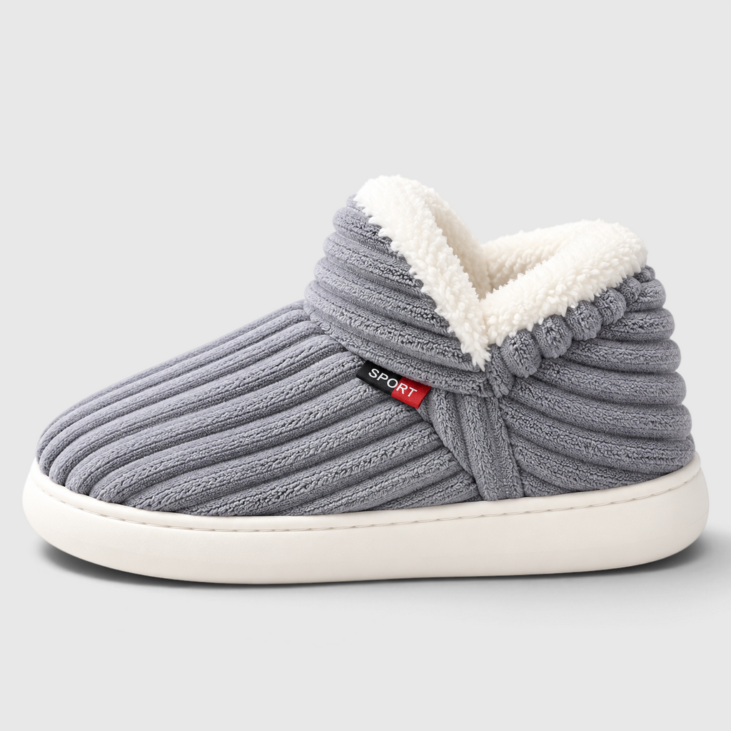 Chaussons Montants Fourrés en Velours Côtelé Femme & Homme – Bottines Douces et Chaudes à Semelle Antidérapante
