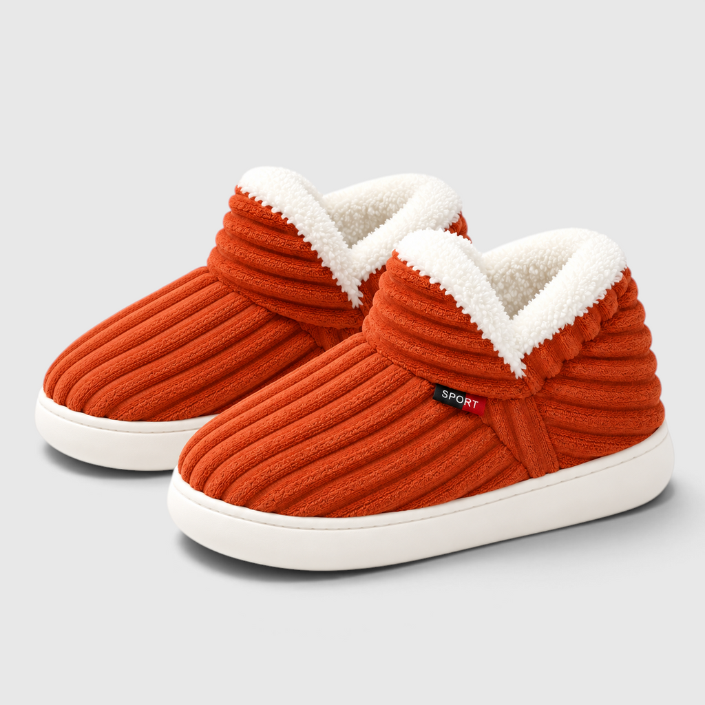 Chaussons Montants Fourrés en Velours Côtelé Femme & Homme – Bottines Douces et Chaudes à Semelle Antidérapante