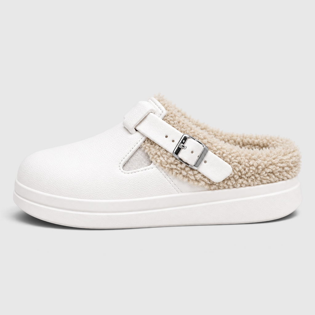 Mules Fourrées Imperméables Femme – Chaussons EVA Chauds à Boucle, Semelle Épaisse Antidérapante