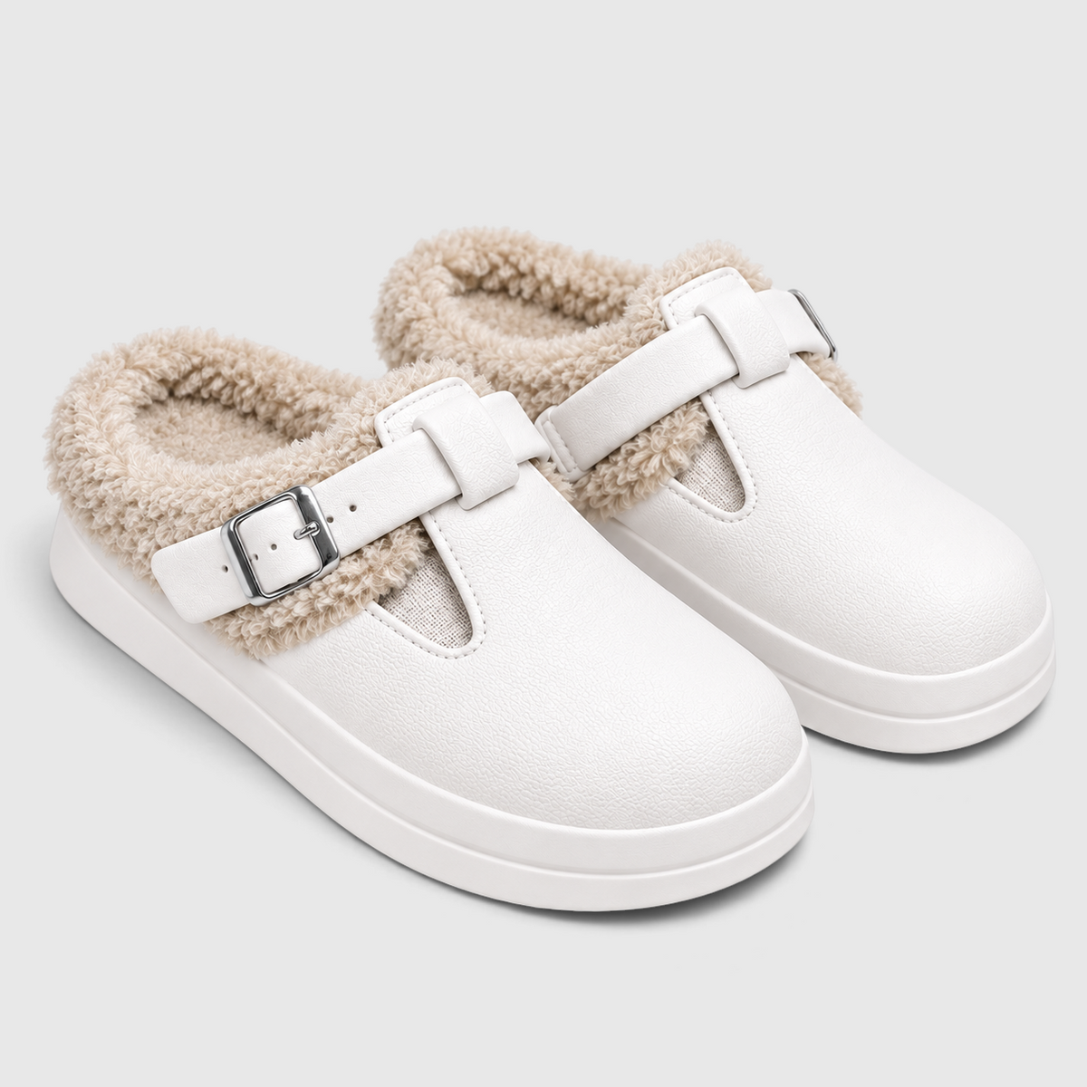 Mules Fourrées Imperméables Femme – Chaussons EVA Chauds à Boucle, Semelle Épaisse Antidérapante