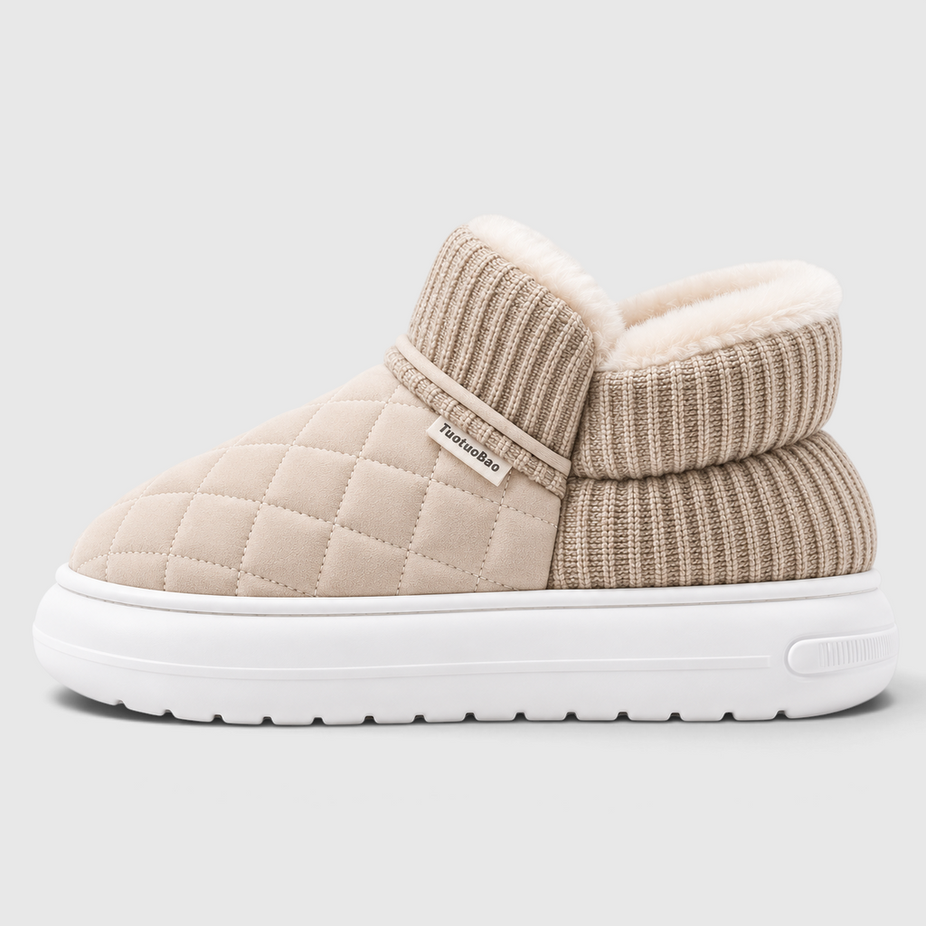 Chaussons Fourrés Femme – Chaussures Chaudes d’Hiver à Semelle Épaisse Antidérapante