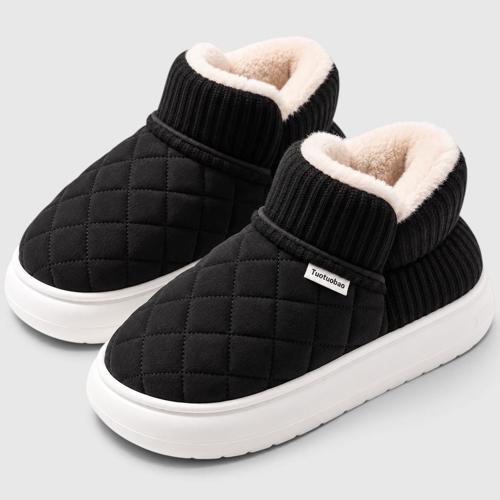 Chaussons Fourrés Femme – Chaussures Chaudes d’Hiver à Semelle Épaisse Antidérapante