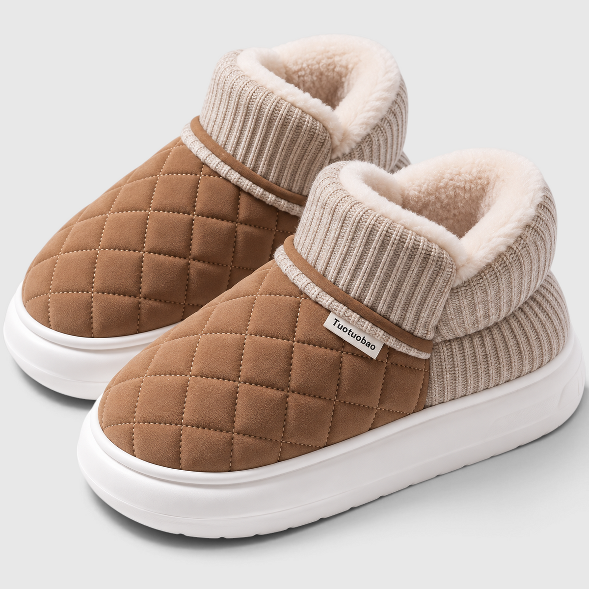 Chaussons Fourrés Femme – Chaussures Chaudes d’Hiver à Semelle Épaisse Antidérapante