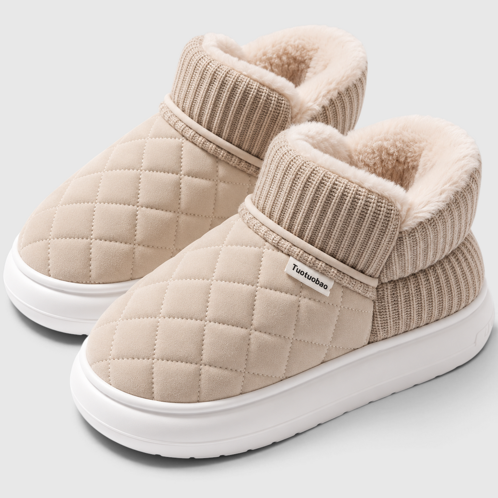 Chaussons Fourrés Femme – Chaussures Chaudes d’Hiver à Semelle Épaisse Antidérapante