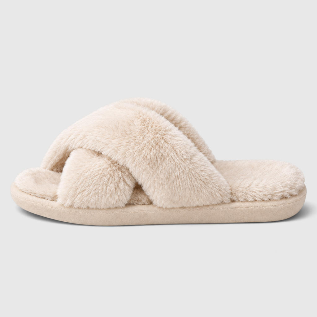 Chaussons Fourrés Croisés Femme – Mules Douces et Légères à Bout Ouvert, Semelle Antidérapante