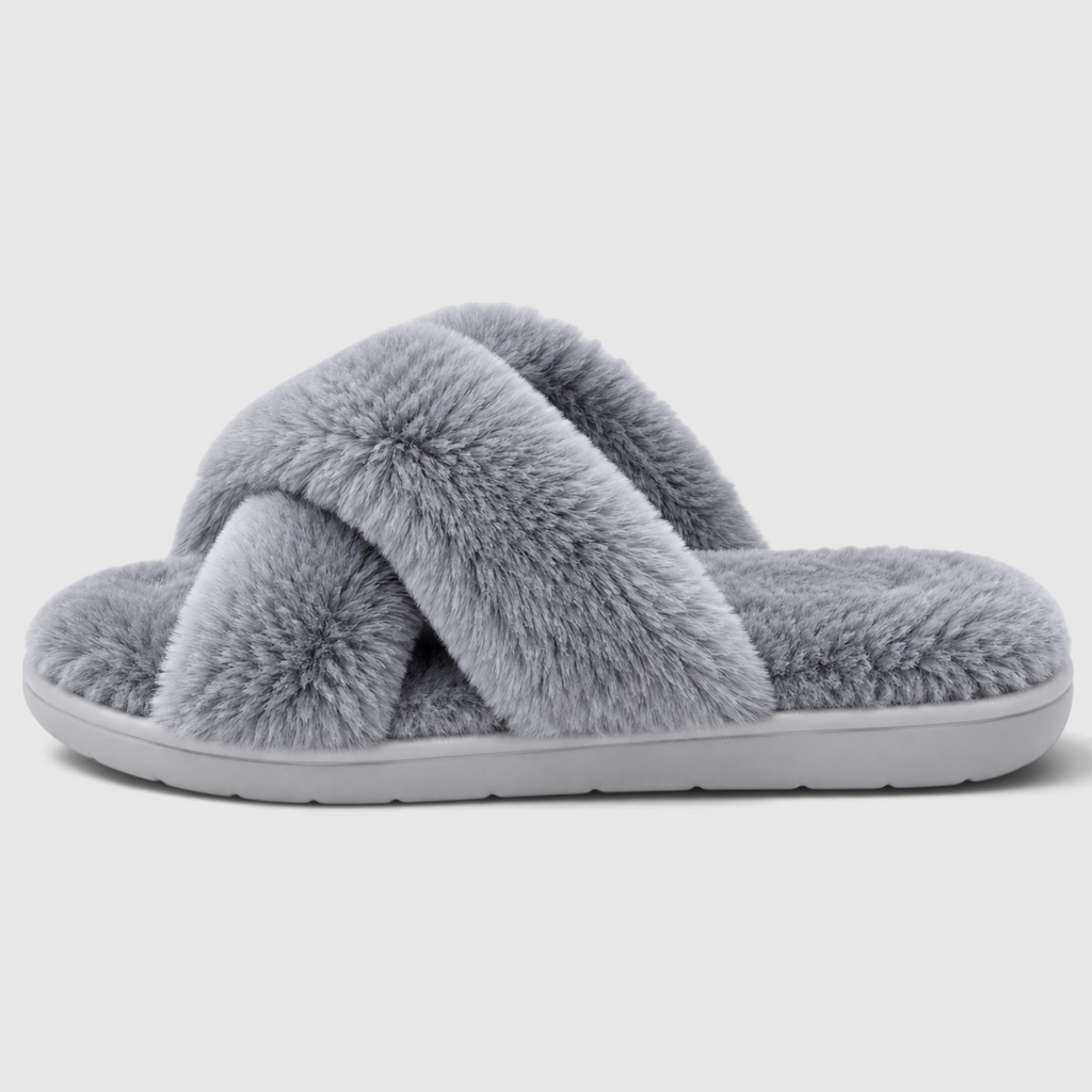 Chaussons Fourrés Croisés Femme – Mules Douces et Légères à Bout Ouvert, Semelle Antidérapante
