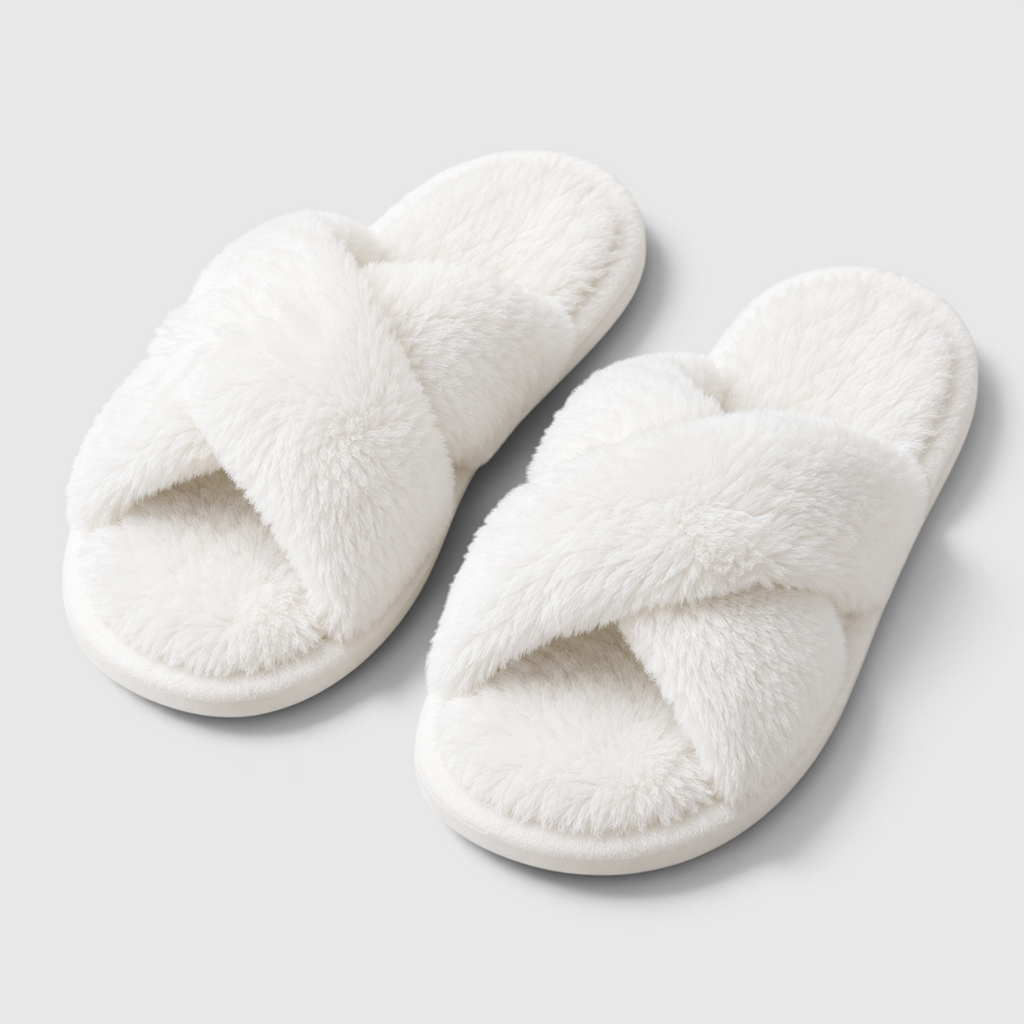Chaussons Fourrés Croisés Femme – Mules Douces et Légères à Bout Ouvert, Semelle Antidérapante