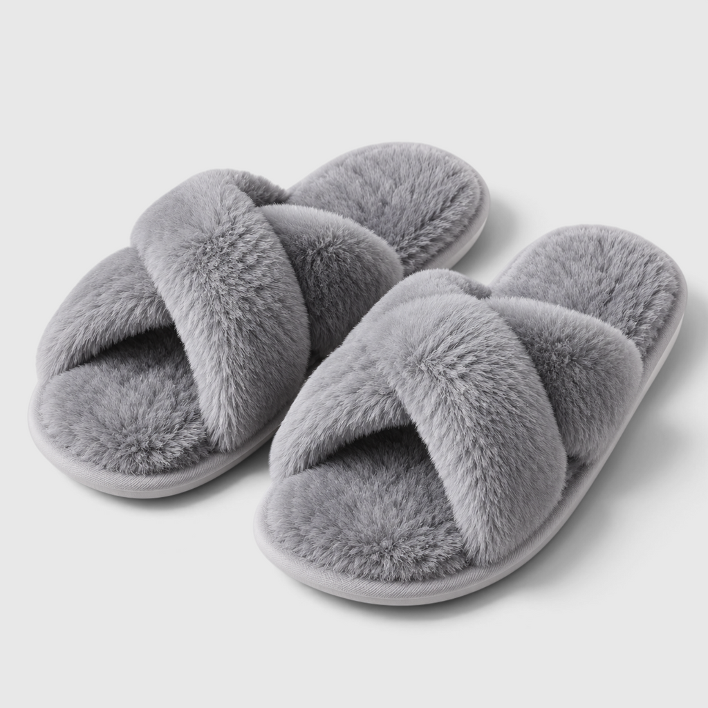 Chaussons Fourrés Croisés Femme – Mules Douces et Légères à Bout Ouvert, Semelle Antidérapante