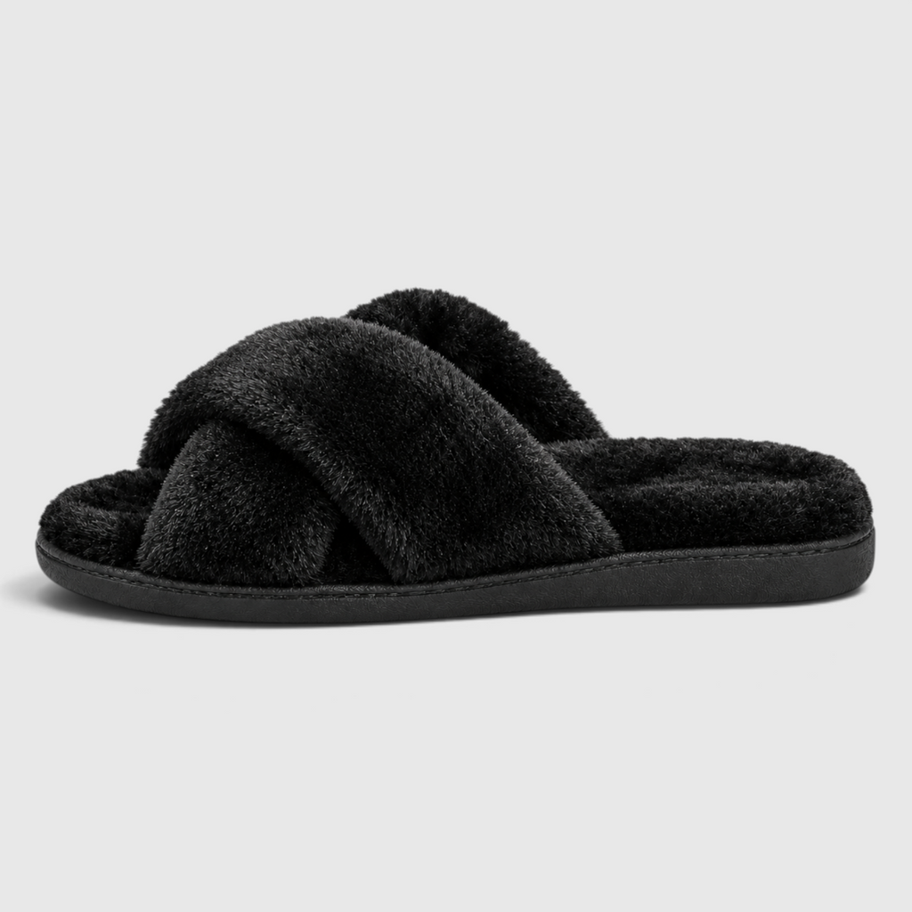 Chaussons Fourrés Croisés Femme – Mules Douces et Légères à Bout Ouvert, Semelle Antidérapante