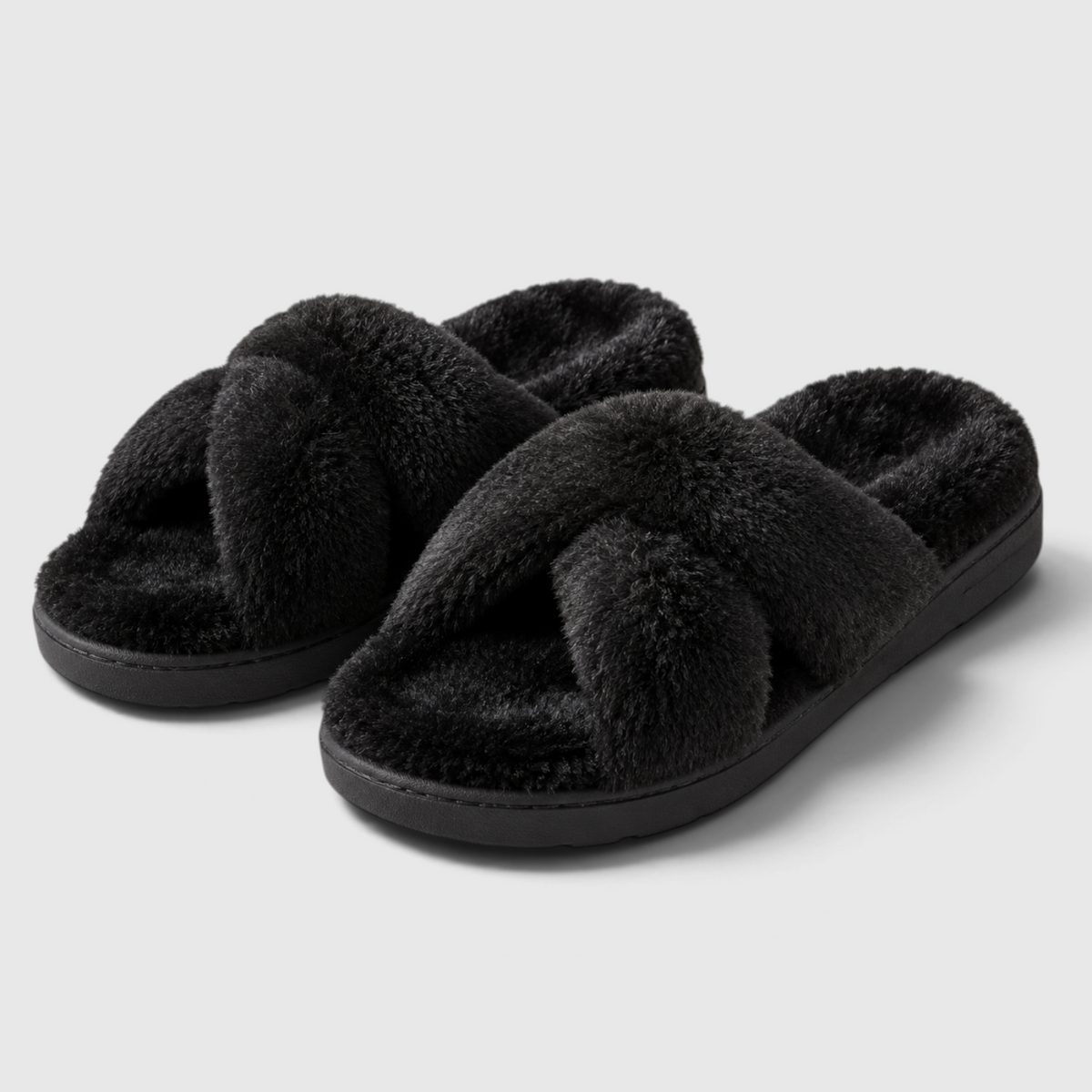 Chaussons Fourrés Croisés Femme – Mules Douces et Légères à Bout Ouvert, Semelle Antidérapante