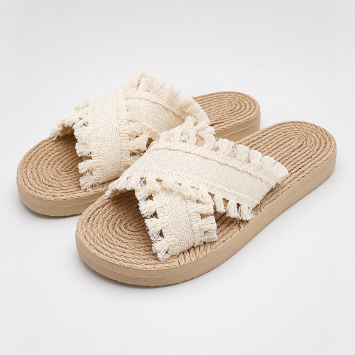 Espadrilles à lanières croisées et franges pour femme – Sandales d'été décontractées