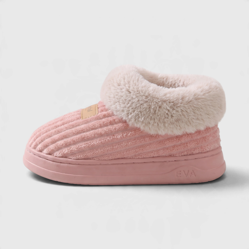 Chaussons Bottines Montants Fourrés en Velours Côtelé – Chaleur, Moelleux & Confort Hiver Femme