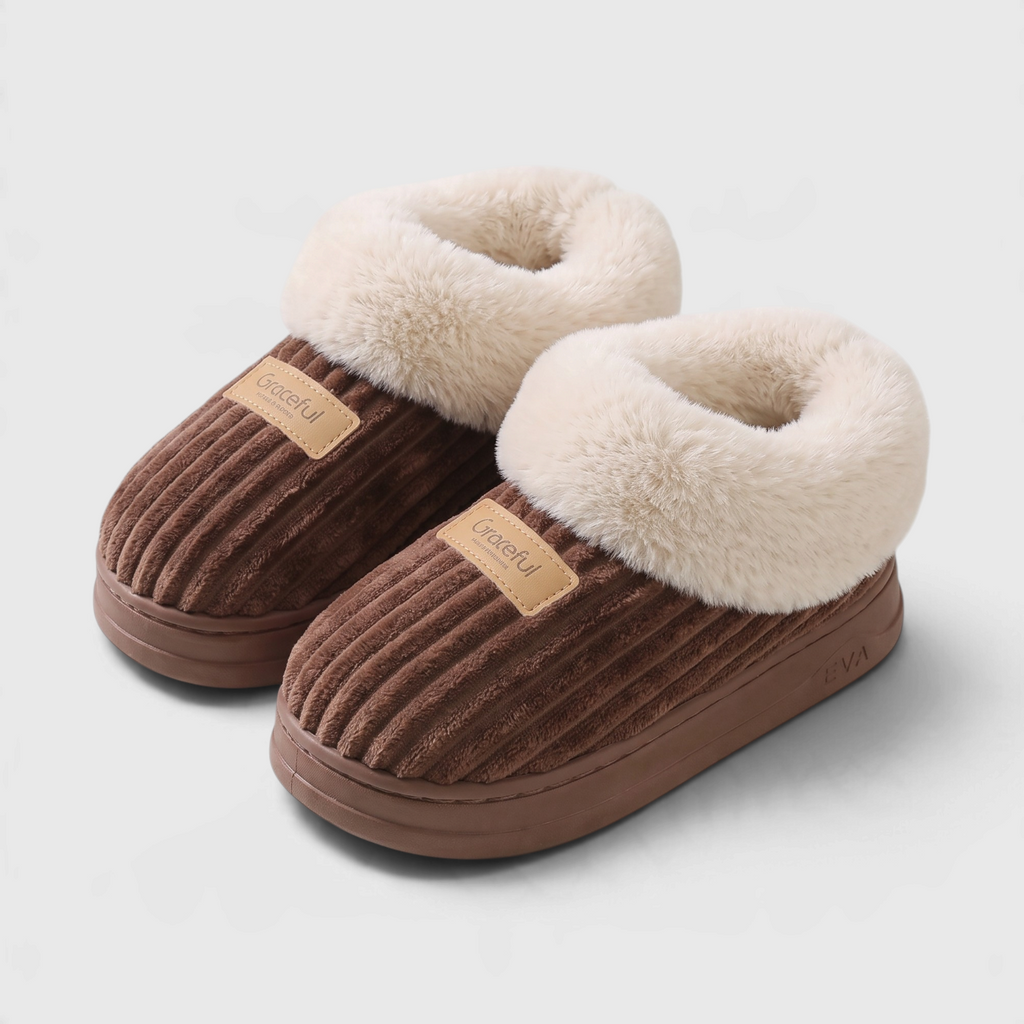 Chaussons Bottines Montants Fourrés en Velours Côtelé – Chaleur, Moelleux & Confort Hiver Femme