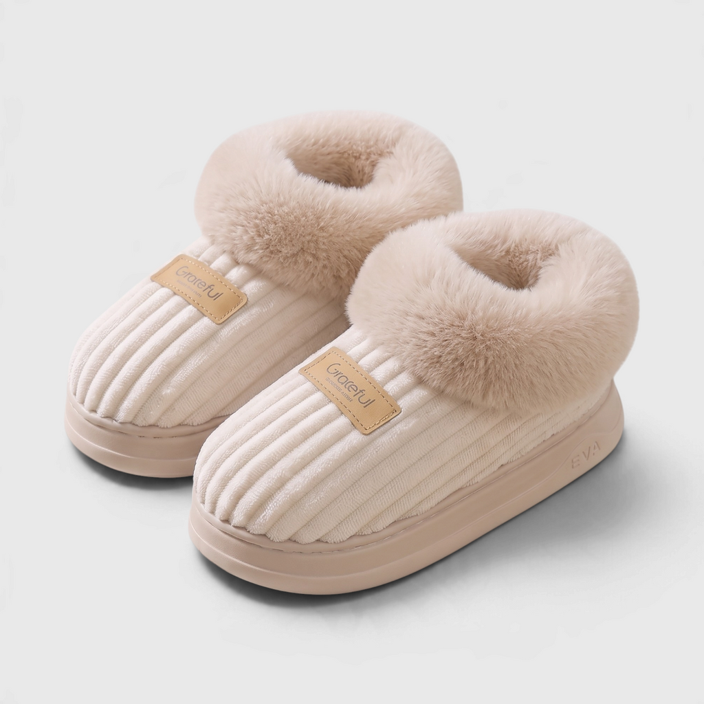 Chaussons Bottines Montants Fourrés en Velours Côtelé – Chaleur, Moelleux & Confort Hiver Femme