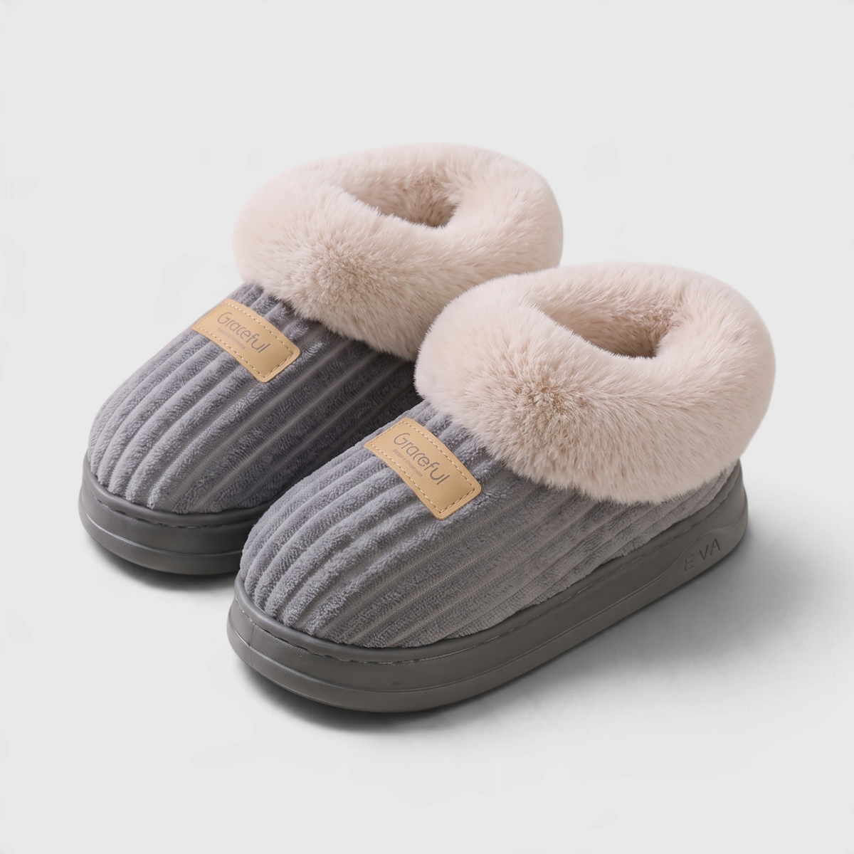Chaussons Bottines Montants Fourrés en Velours Côtelé – Chaleur, Moelleux & Confort Hiver Femme