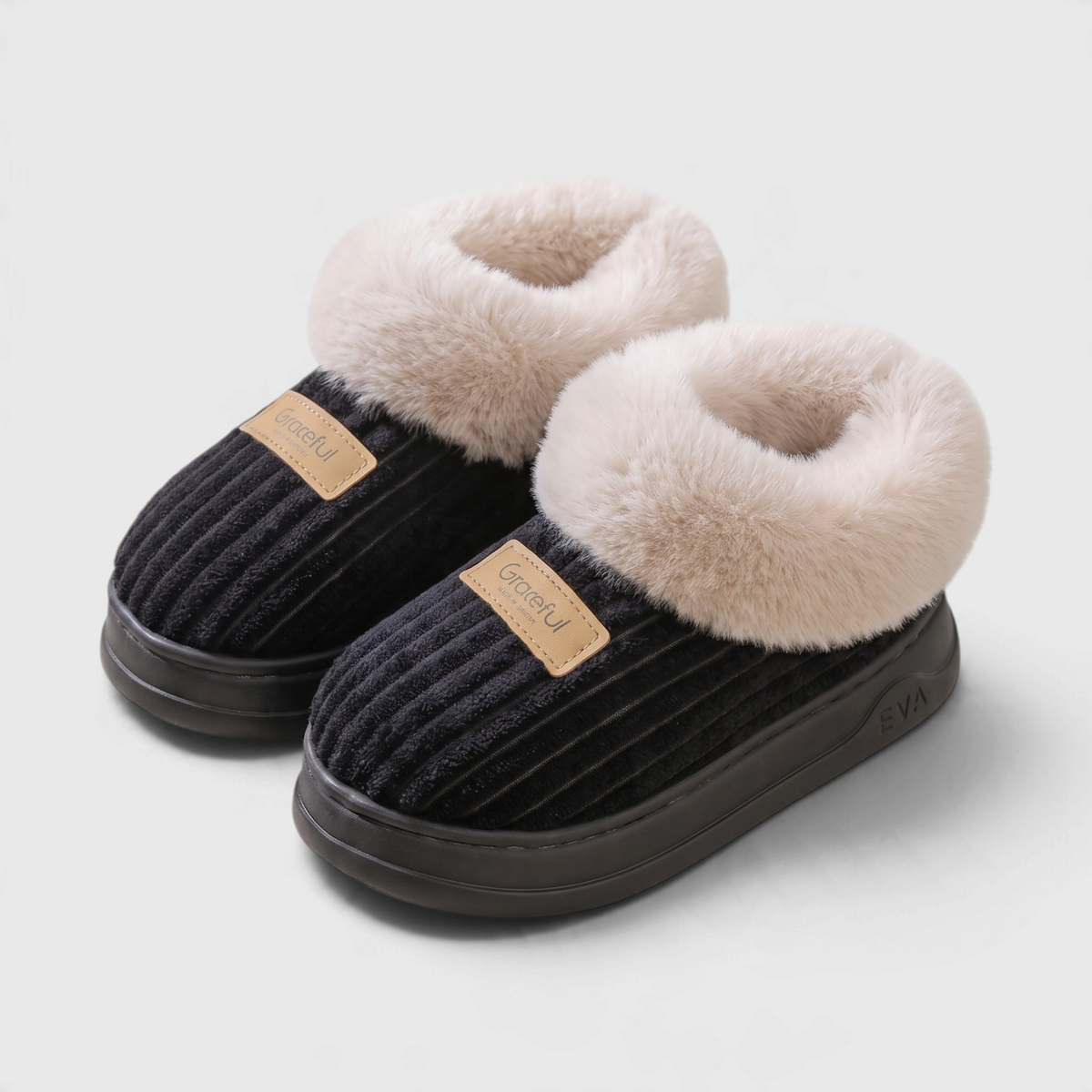 Chaussons Bottines Montants Fourrés en Velours Côtelé – Chaleur, Moelleux & Confort Hiver Femme