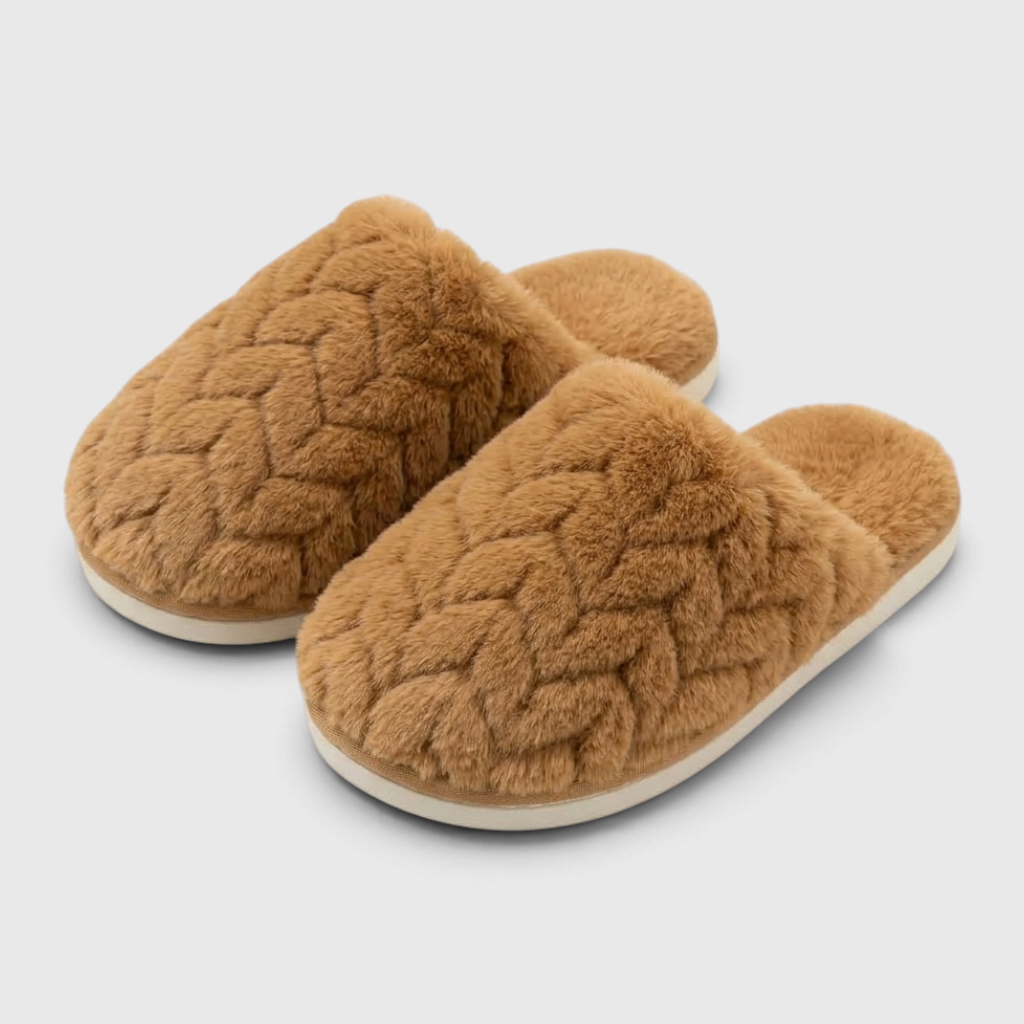 Chaussons Mules en Fausse Fourrure Pelucheuse Tressée – Douceur, Chaleur & Confort Maison Femme