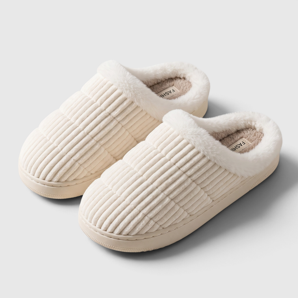 Chaussons Mules en Velours Côtelé Matelassé & Col Fourré – Chaleur, Douceur & Confort Maison Mixte