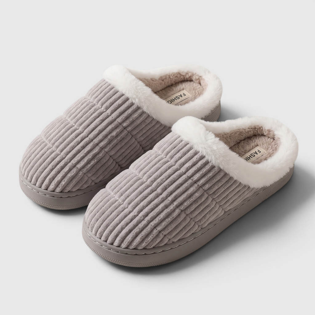 Chaussons Mules en Velours Côtelé Matelassé & Col Fourré – Chaleur, Douceur & Confort Maison Mixte