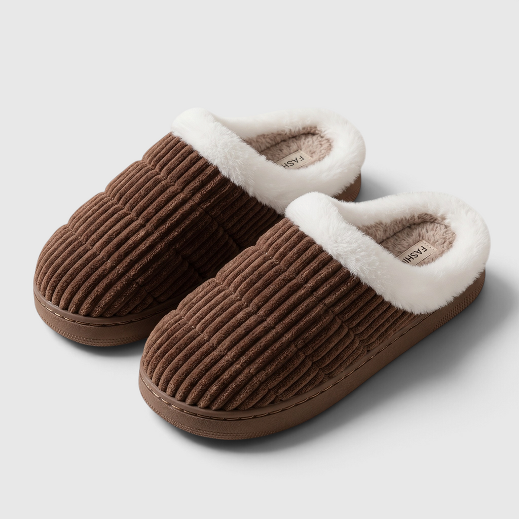 Chaussons Mules en Velours Côtelé Matelassé & Col Fourré – Chaleur, Douceur & Confort Maison Mixte