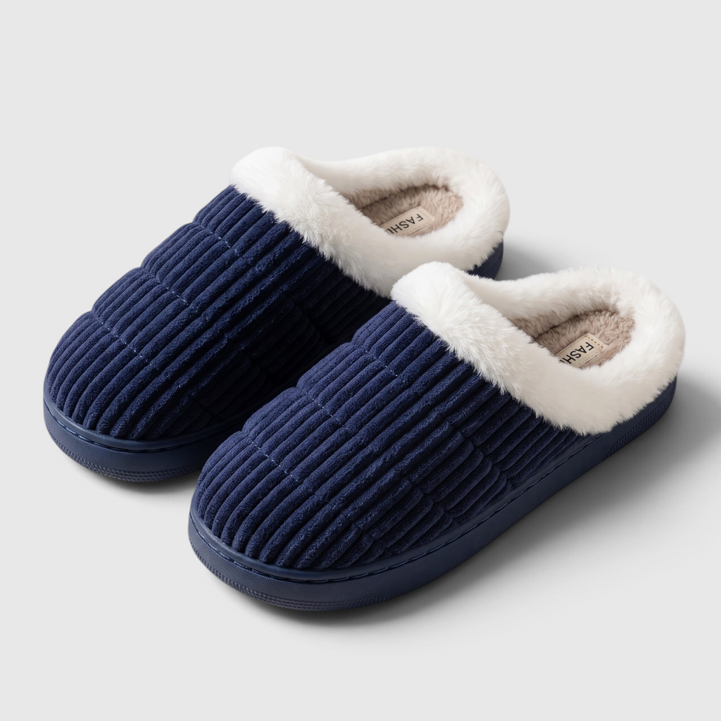 Chaussons Mules en Velours Côtelé Matelassé & Col Fourré – Chaleur, Douceur & Confort Maison Mixte