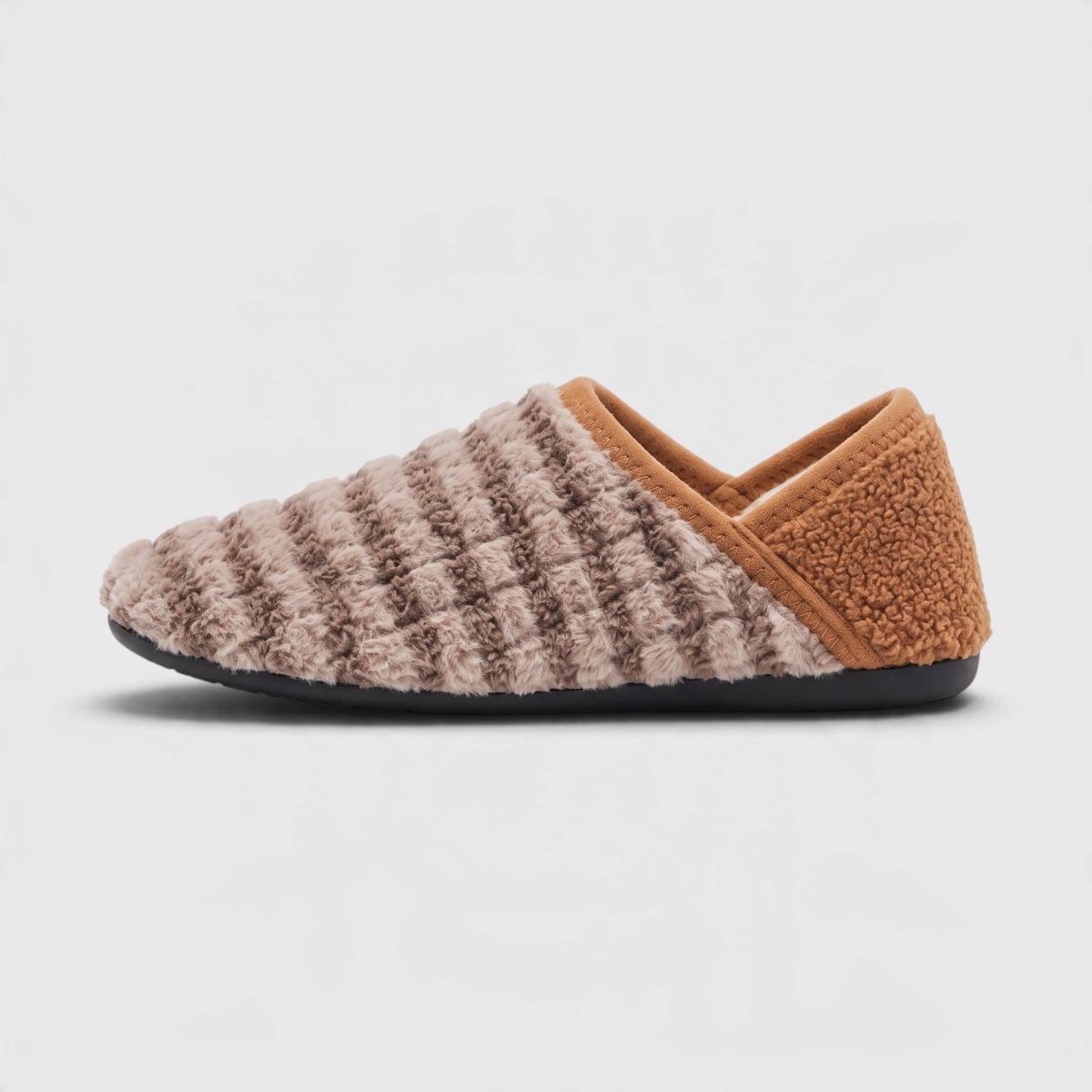 Chaussons Plats Souples Pieds Larges — Maille Côtelée Douce & Semelle Caoutchouc Antidérapante